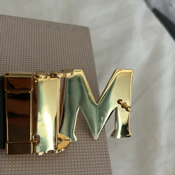 MCM wide leather belt w yellow gold M buckle MCM wide leather belt w yellow gold M buckle - www  main image 4